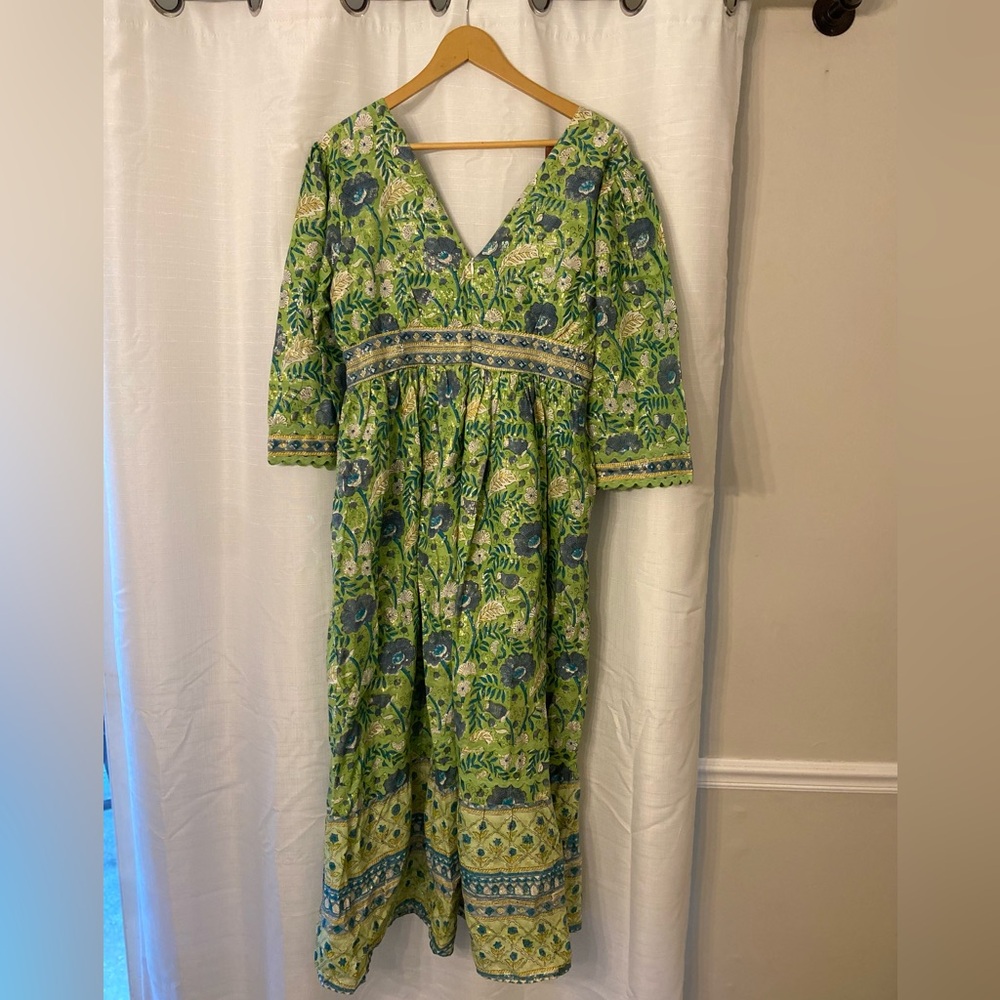 CLARA THE LABEL: CASITA DRESS | SWEETGRASS 
Floral Green and Blue Maxi Dress. - Picture 2 of 4
